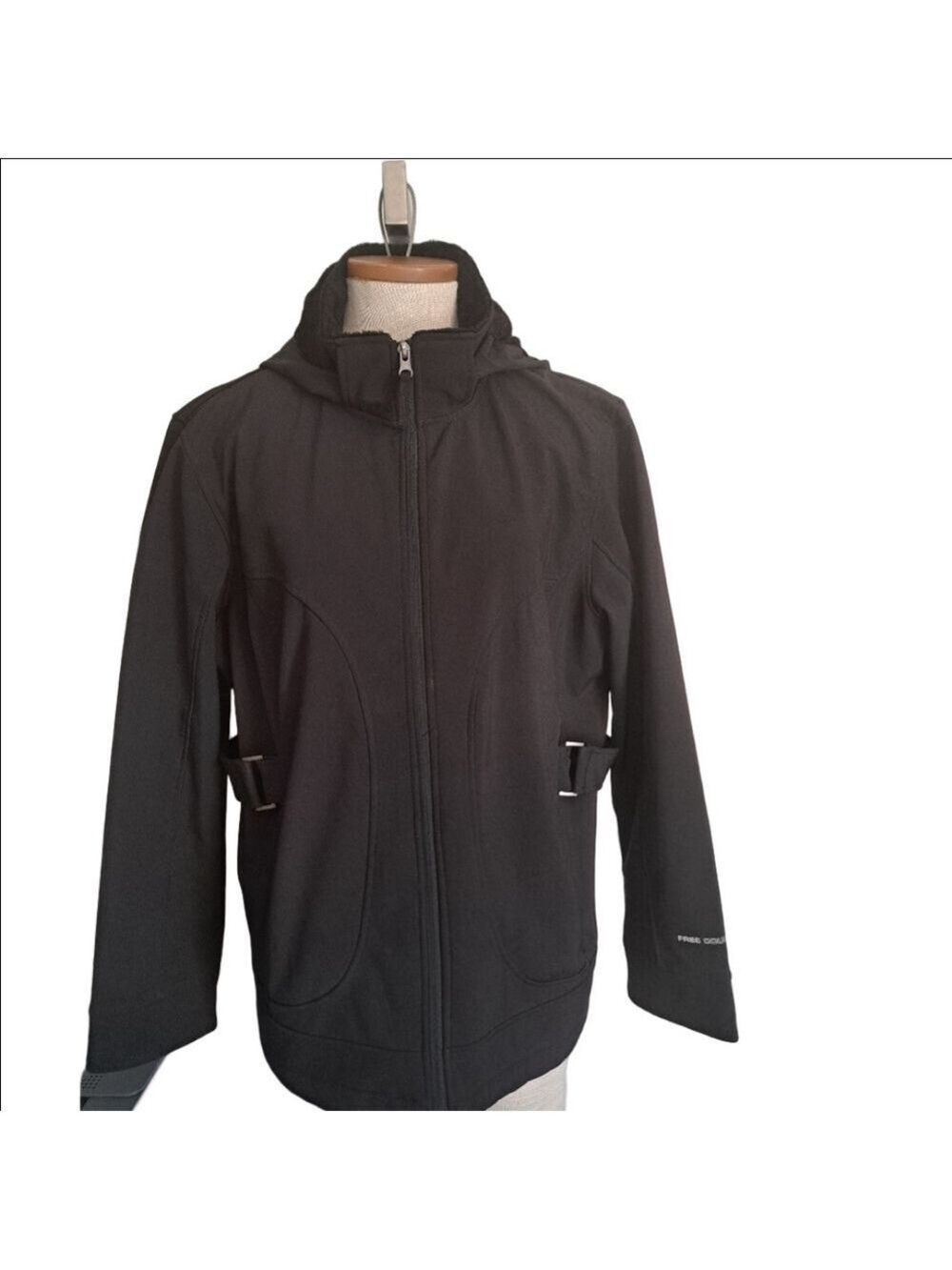 Ladies Short Jacket Hooded Soft Brushed Lining Cozy Zip Black FREE COUNTRY XL